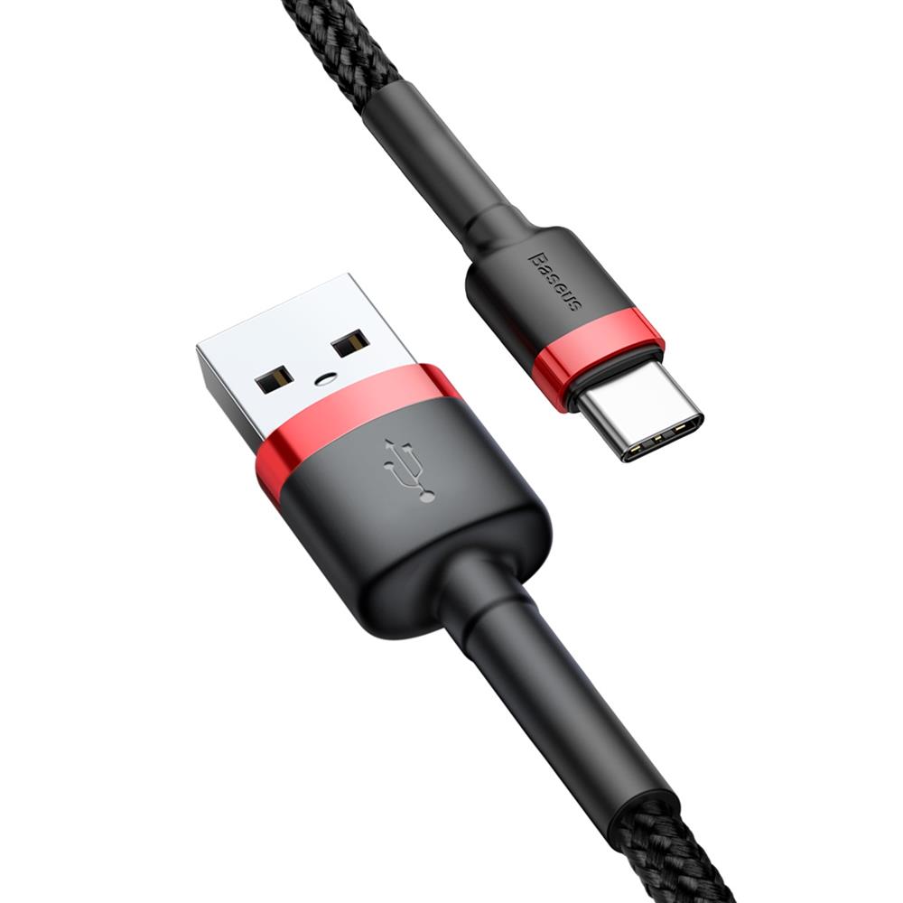 BASEUS Кабел USB-A - Type-C, 3м, 2A, CAFULE, CATKLF-U91 /черен + червено/ - Image 4