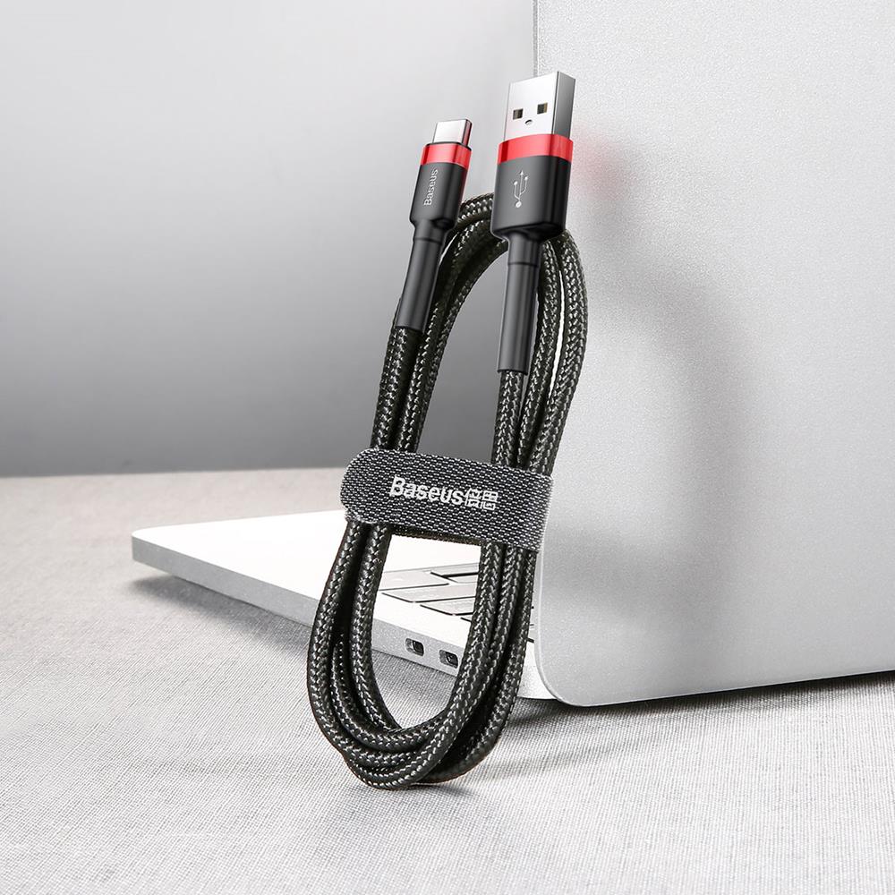BASEUS Кабел USB-A - Type-C, 3м, 2A, CAFULE, CATKLF-U91 /черен + червено/ - Image 6