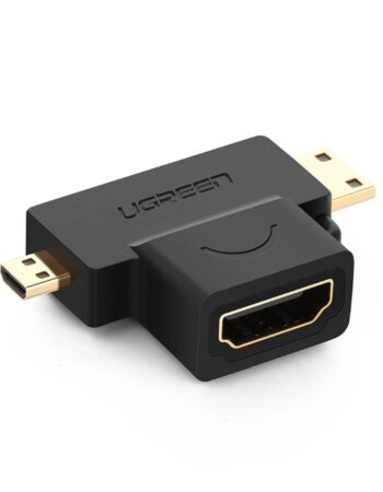 UGREEN Преходник Адаптер 2-в-1 от Mini HDMI+Micro HDMI /м/ към HDMI /ж/ /черен/ - HD129 / 20144