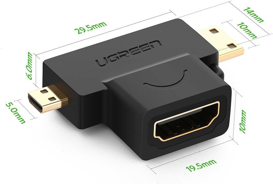 UGREEN Преходник Адаптер 2-в-1 от Mini HDMI+Micro HDMI /м/ към HDMI /ж/ /черен/ - HD129 / 20144
