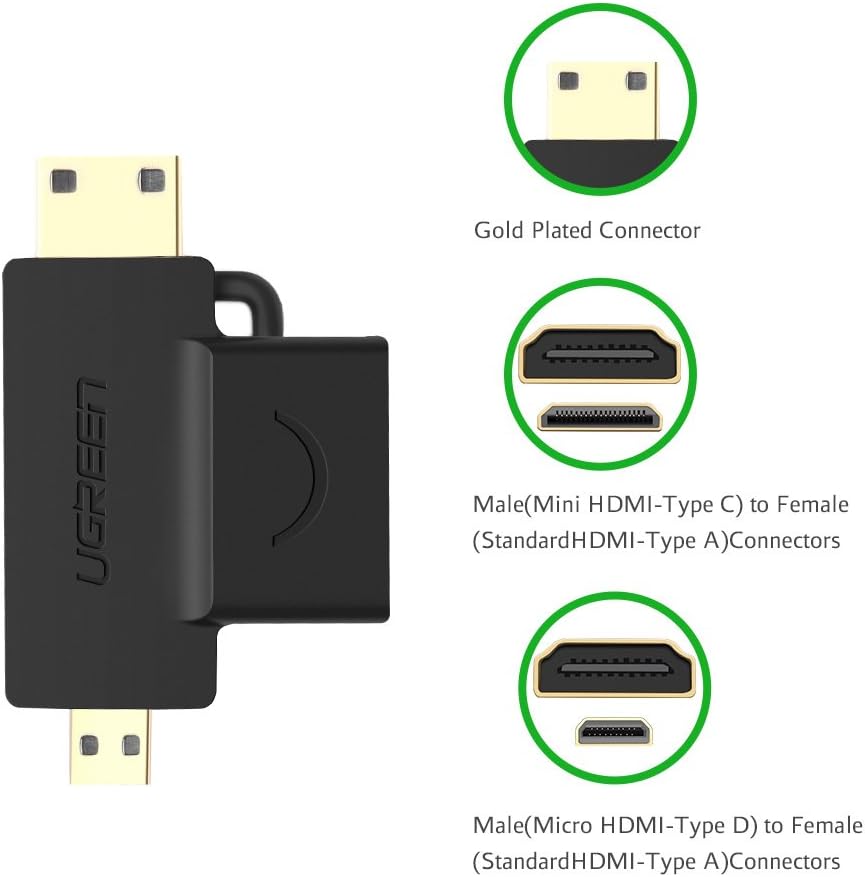 UGREEN Преходник Адаптер 2-в-1 от Mini HDMI+Micro HDMI /м/ към HDMI /ж/ /черен/ - HD129 / 20144