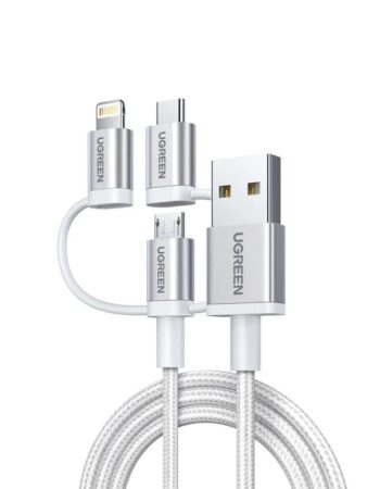 UGREEN Кабел 3-in-1 - Type-C, 1.5m, 2.4A, Flash Series II /бял + сив/ - US186 / 50203