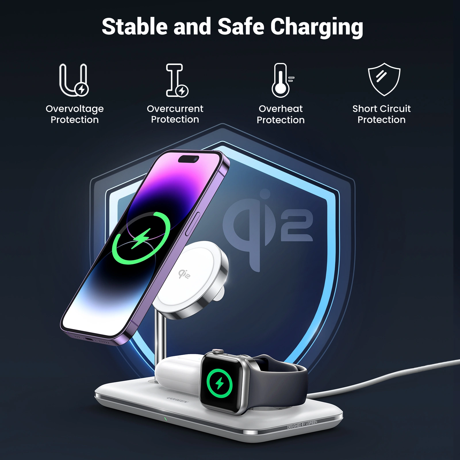 UGREEN Холдер + 3-в-1 Зарядна станция Wireless Magnetic Qi2 /бял/ - CD278 / 90326