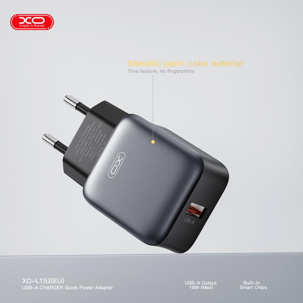 XO 220V 18W, USB-A + кабел A-C, L152 /черен/