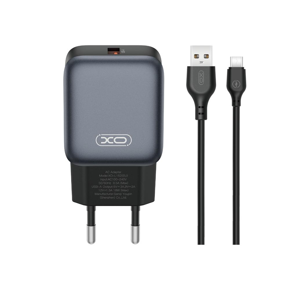 XO 220V 18W, USB-A + кабел A-C, L152 /черен/