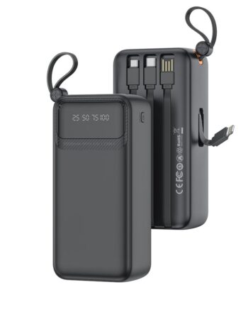 XO Power Bank 30000 mAh, 10W, Digital display + 4 вградени кабела: L + C + M + А /черен/ - PR280
