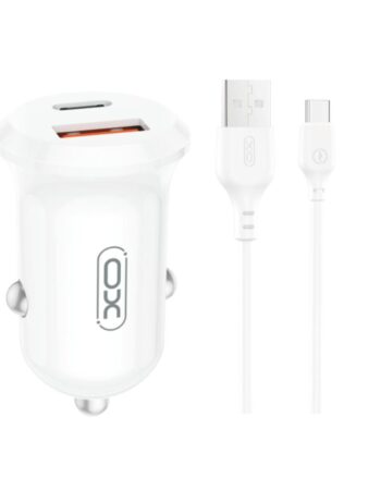 XO 12V 30W, USB-A + USB-C, кабел USB-A - Type-C, Mini Smart, /бял/ - CC69