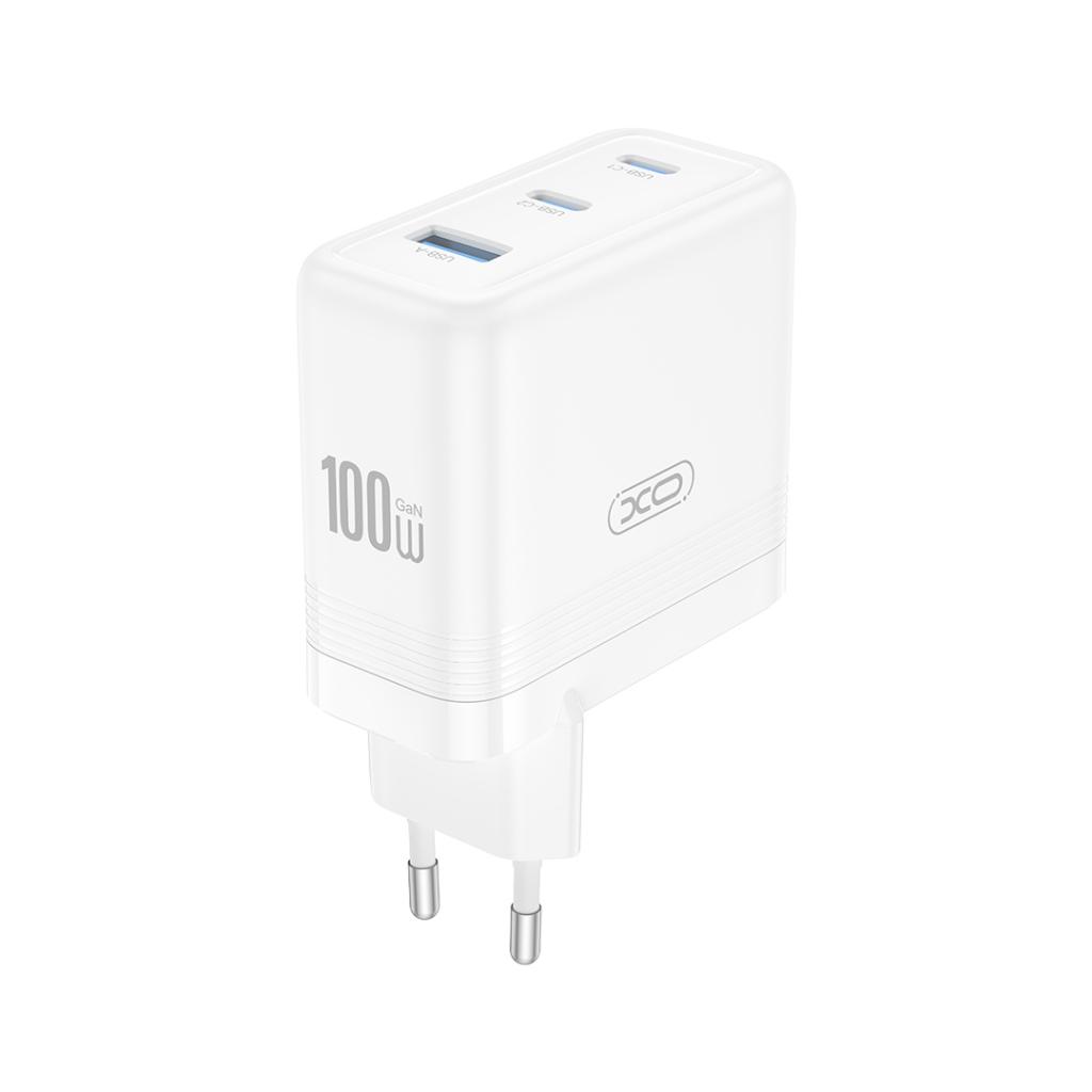 XO 220V 100W, USB-A + 2xUSB-C, GaN, EU сертифицирано /бял/ - CE35