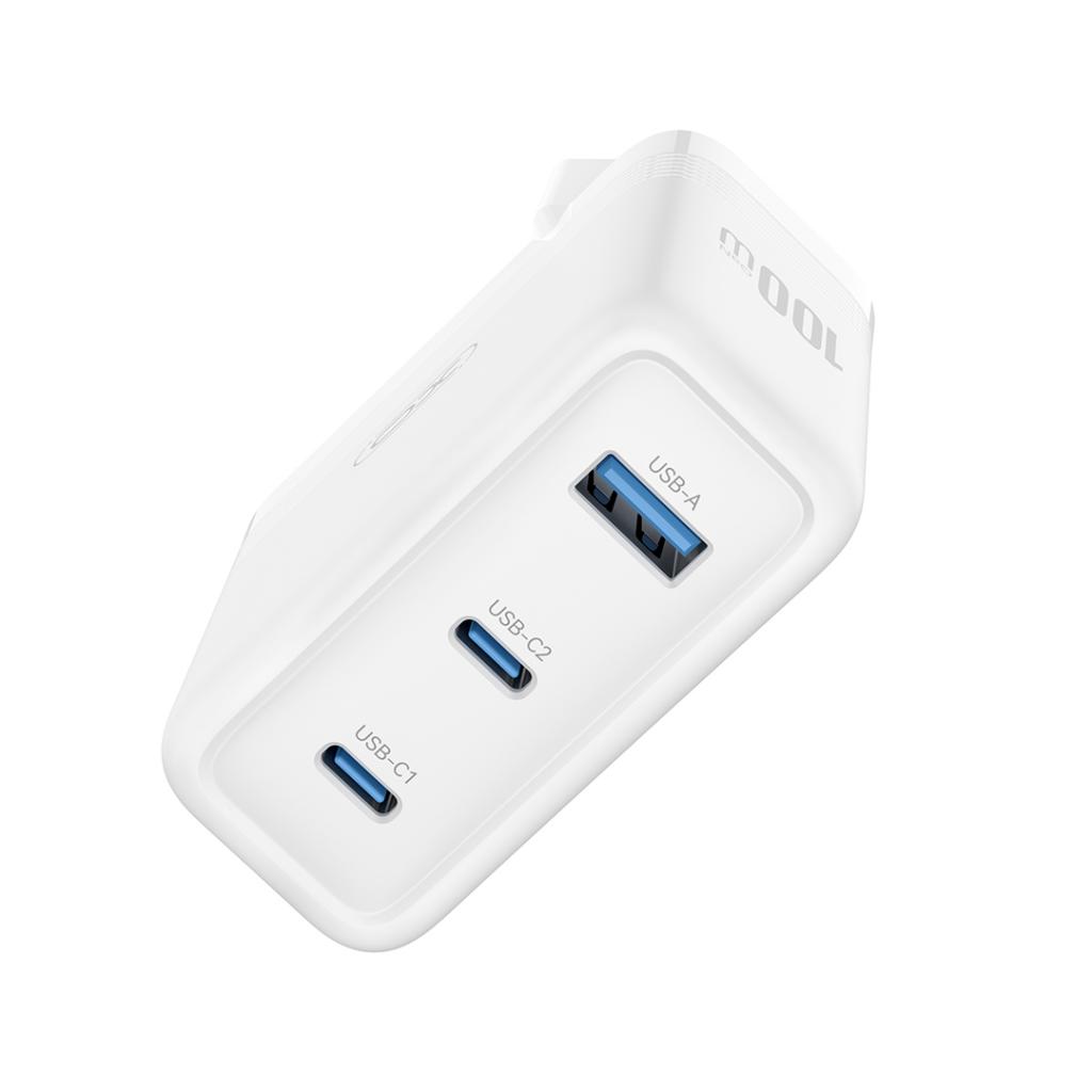 XO 220V 100W, USB-A + 2xUSB-C, GaN, EU сертифицирано /бял/ - CE35