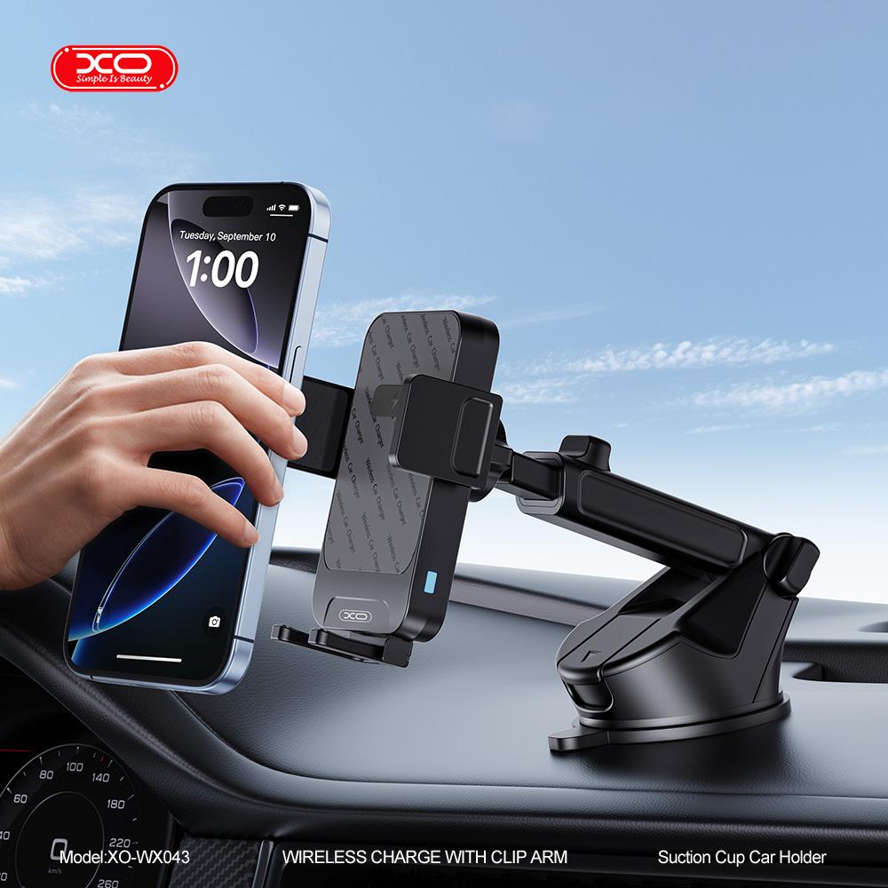 XO Холдер 15W Wireless с вакуум, черен - WX043