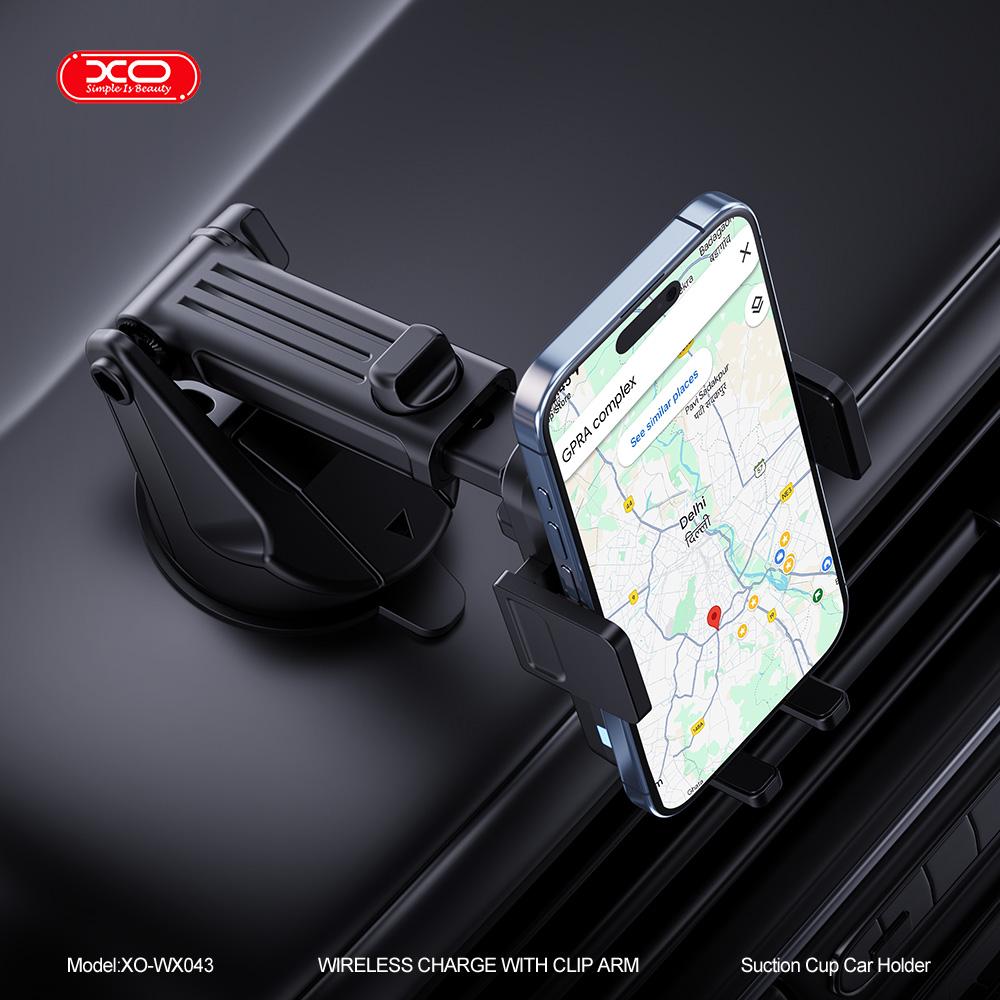 XO Холдер 15W Wireless с вакуум, черен - WX043