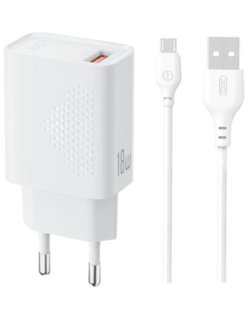 XO 220V 18W, USB-A + кабел USB-A - Micro, L159 /бял/
