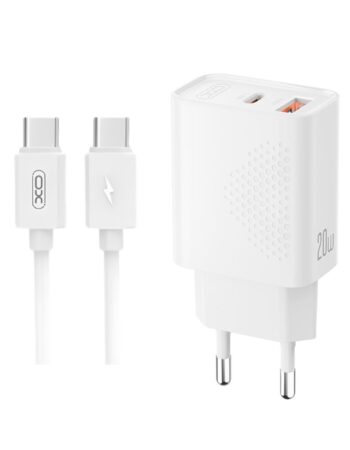 XO 220V 20W, USB-C + USB-A, кабел Type-C - Type-C /бял/ - L161