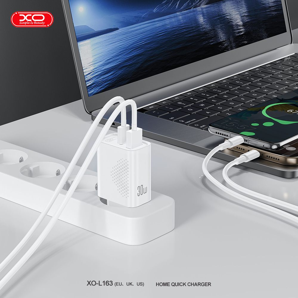 XO 220V 30W, USB-A + USB-C /бял/ - L163