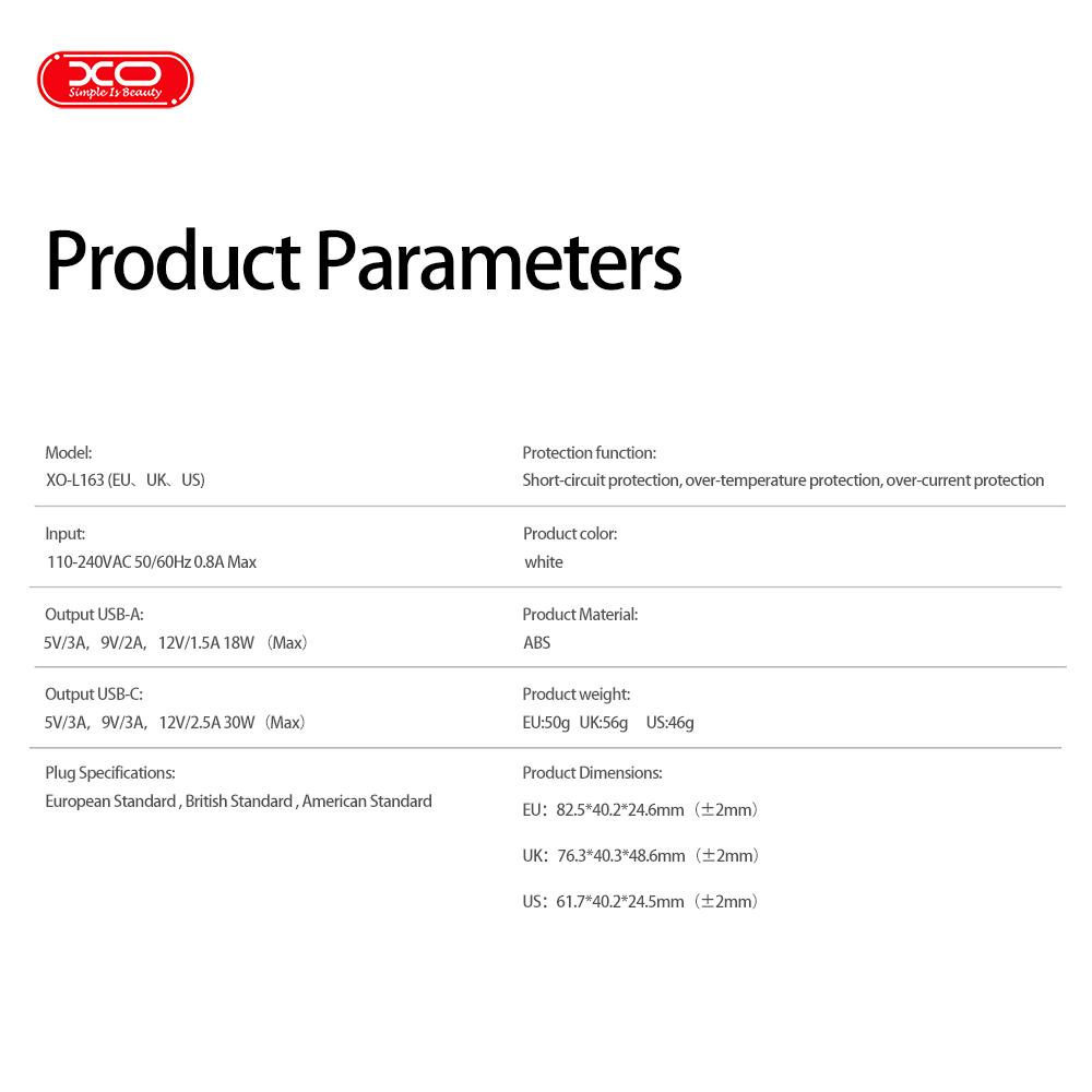 XO 220V 30W, USB-A + USB-C /бял/ - L163