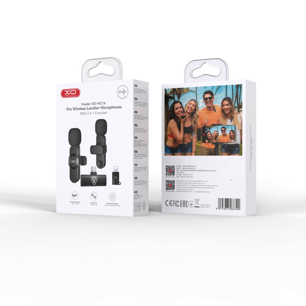 XO Микрофони, Type-C/Lightning, Noice-cancelling, WIreless /черен/ - MC14 Dual