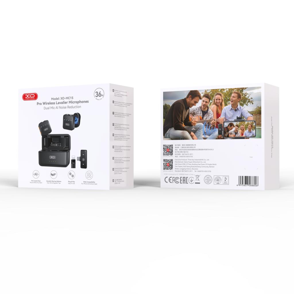 XO Микрофони, Type-C/Lightning, AI Noice-cancelling, WIreless /черен/ - MC15 Dual