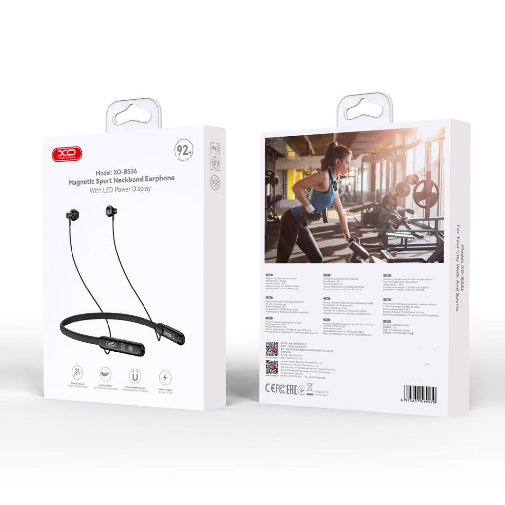 XO HF Bluetooth Sport Neckband, магнитни /черни/ - BS36