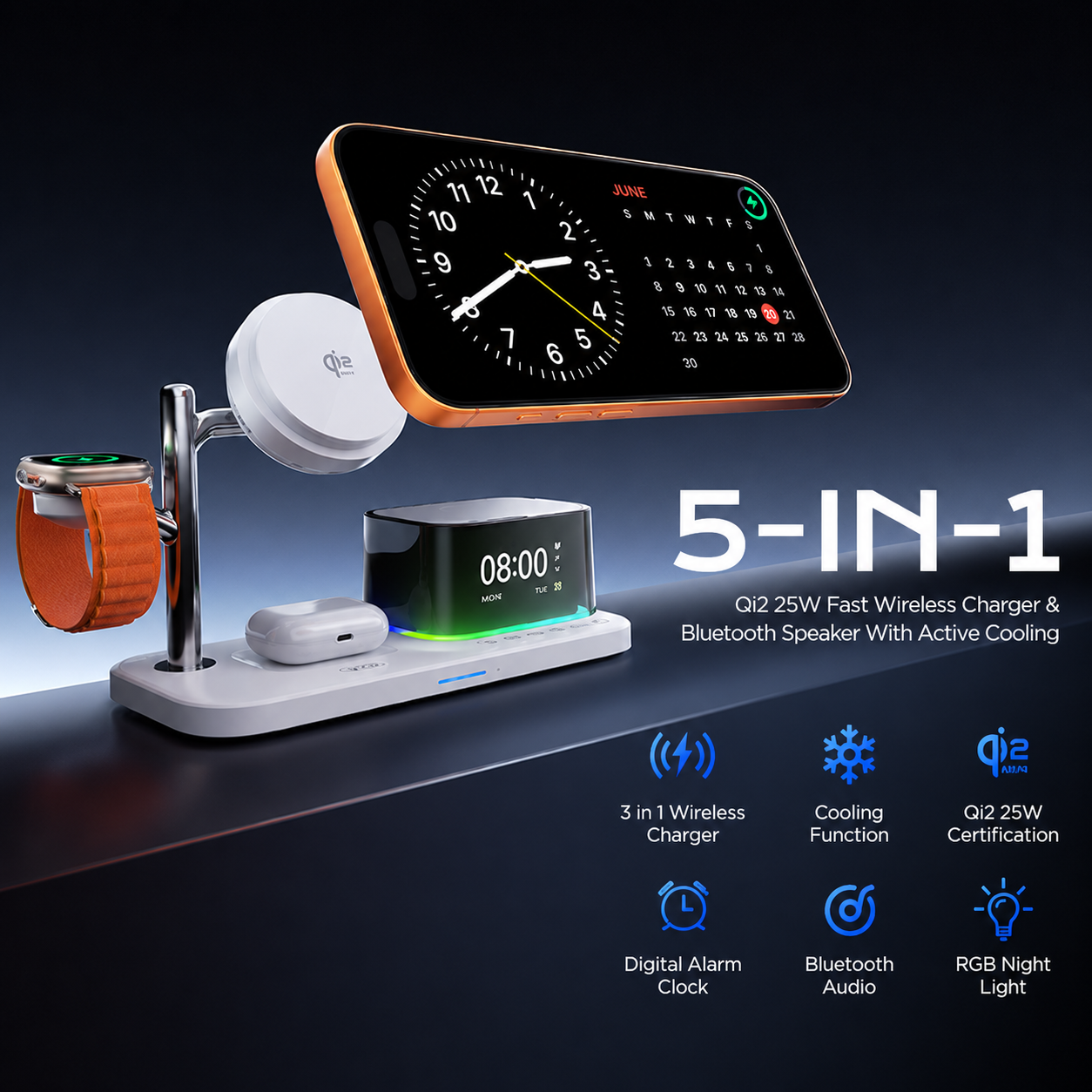 XO Холдер 25W, 3 в 1 Chargng station Magnetic +Speaker +Light +Clock /черен/ - CX045