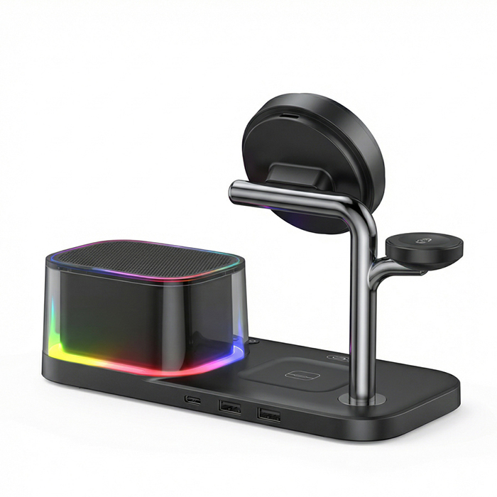 XO Холдер 25W, 3 в 1 Chargng station Magnetic +Speaker +Light +Clock /черен/ - CX045
