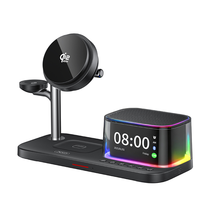 XO Холдер 25W, 3 в 1 Chargng station Magnetic +Speaker +Light +Clock /черен/ - CX045