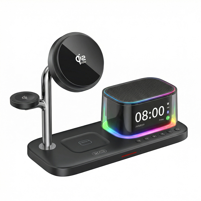 XO Холдер 25W, 3 в 1 Chargng station Magnetic +Speaker +Light +Clock /черен/ - CX045