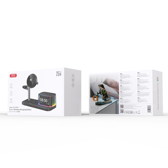 XO Холдер 25W, 3 в 1 Chargng station Magnetic +Speaker +Light +Clock /черен/ - CX045