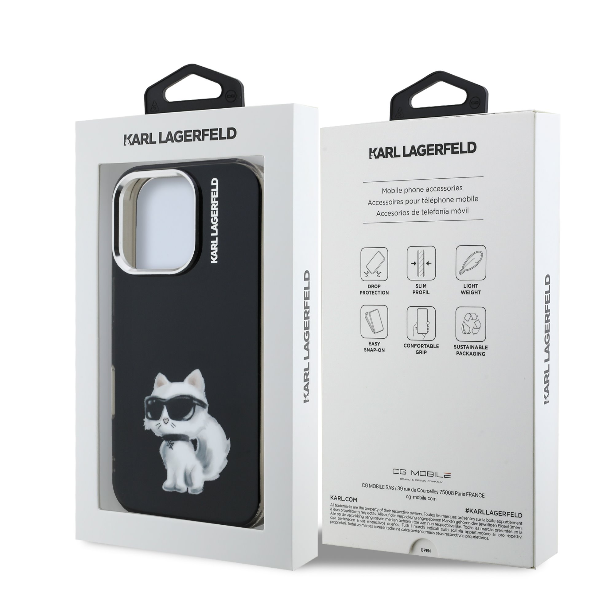 Karl Lagerfeld Калъф Apple iPhone 16 Pro, IML Aquarelle Choupette /черен/ - KLHCP16LHMCHAQK