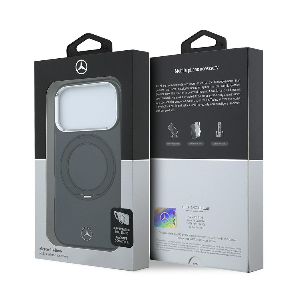MERCEDES Калъф Apple iPhone 18 Pro Max/ 17 Pro Max, Ring Stand Iconic Logo MagSafe (черен) - MEHMP18X25HRSILK