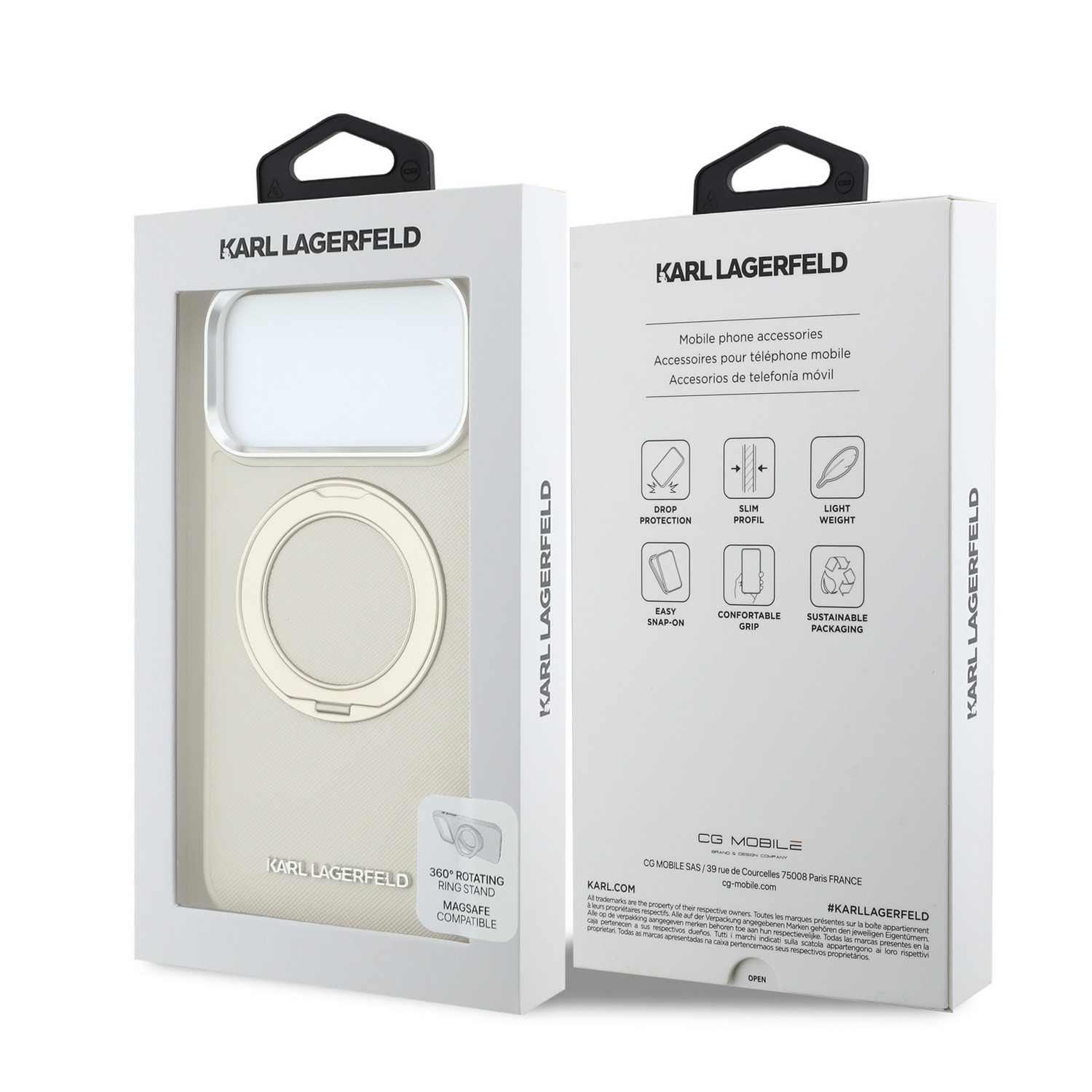 Karl Lagerfeld Калъф Apple iPhone 18 Pro/ 17 Pro, PU Saffiano Ring Stand MagSafe /бежов/ - KLHMP18L6PSARSKME