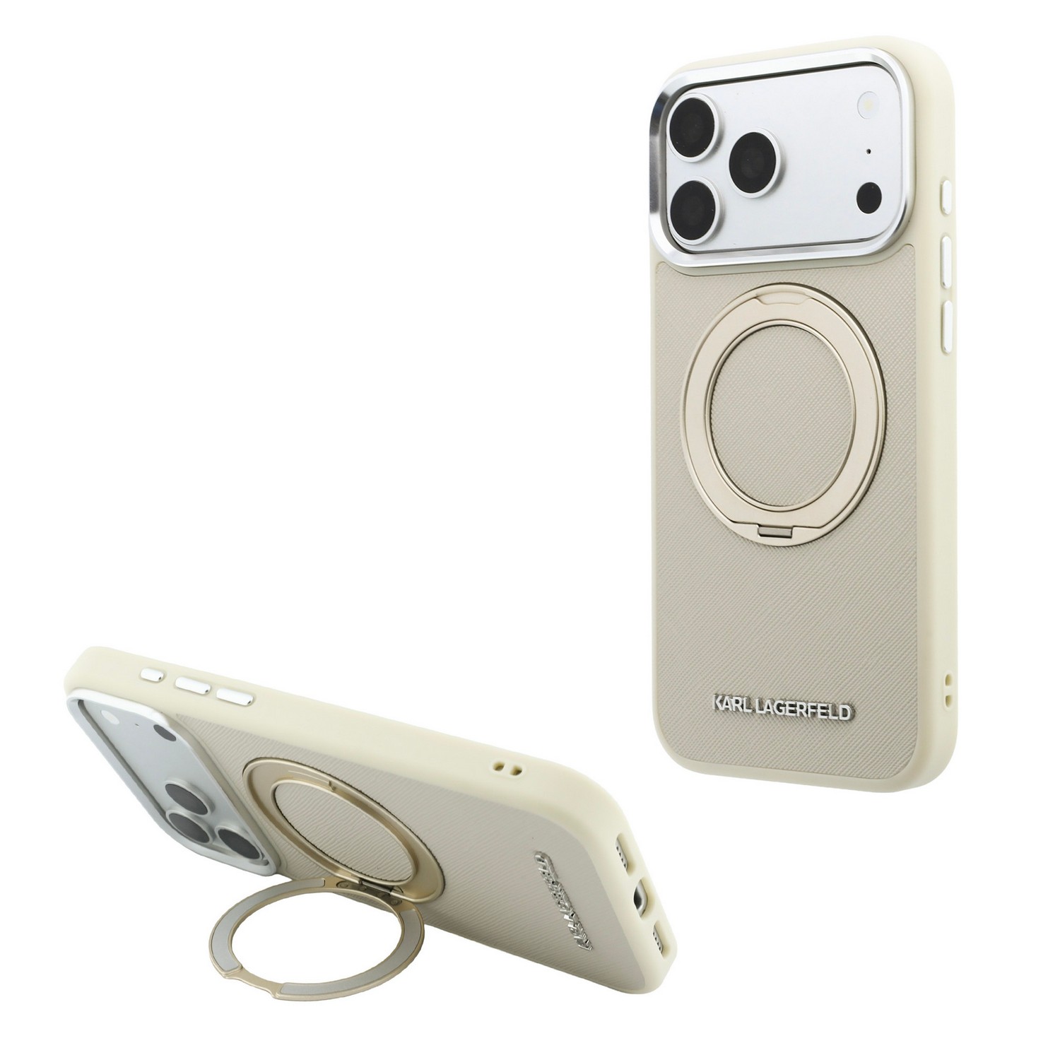 Karl Lagerfeld Калъф Apple iPhone 18 Pro/ 17 Pro, PU Saffiano Ring Stand MagSafe /бежов/ - KLHMP18L6PSARSKME