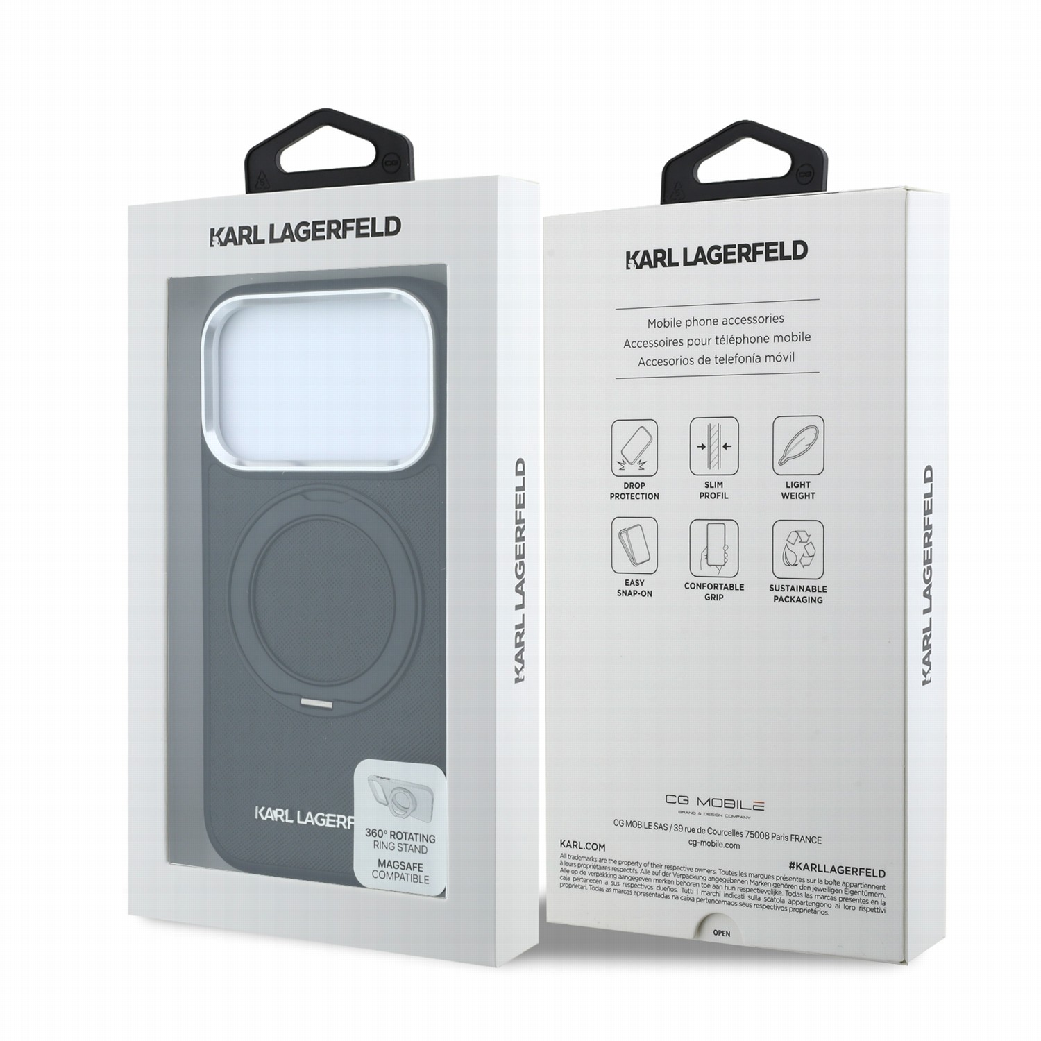 Karl Lagerfeld Калъф Apple iPhone 18 Pro Max/ 17 Pro Max, PU Saffiano Ring Stand MagSafe /черен/ - KLHMP18X6PSARSKMK