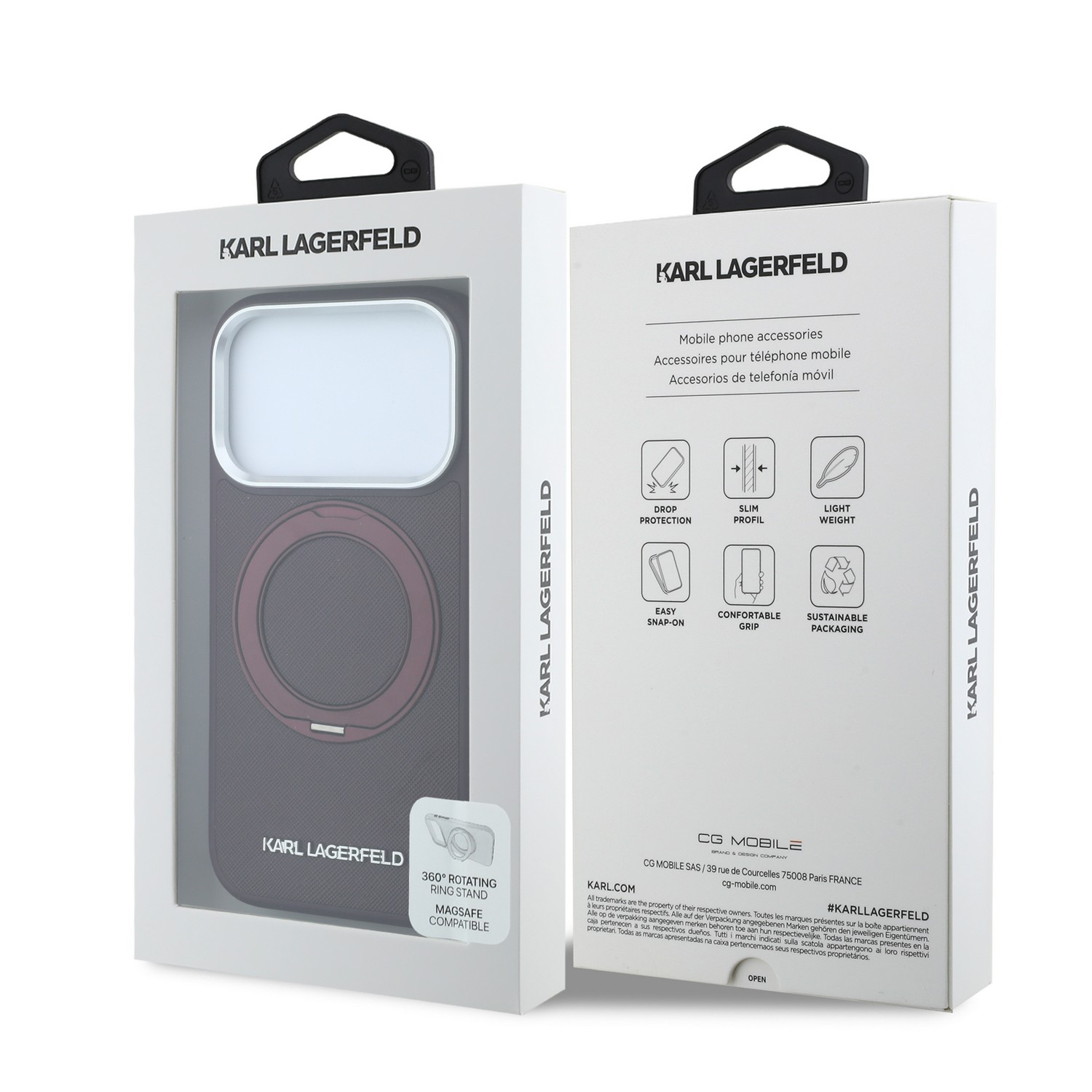 Karl Lagerfeld Калъф Apple iPhone 18 Pro/ 17 Pro, PU Saffiano Ring Stand MagSafe /бордо/ - KLHMP18L6PSARSKMR