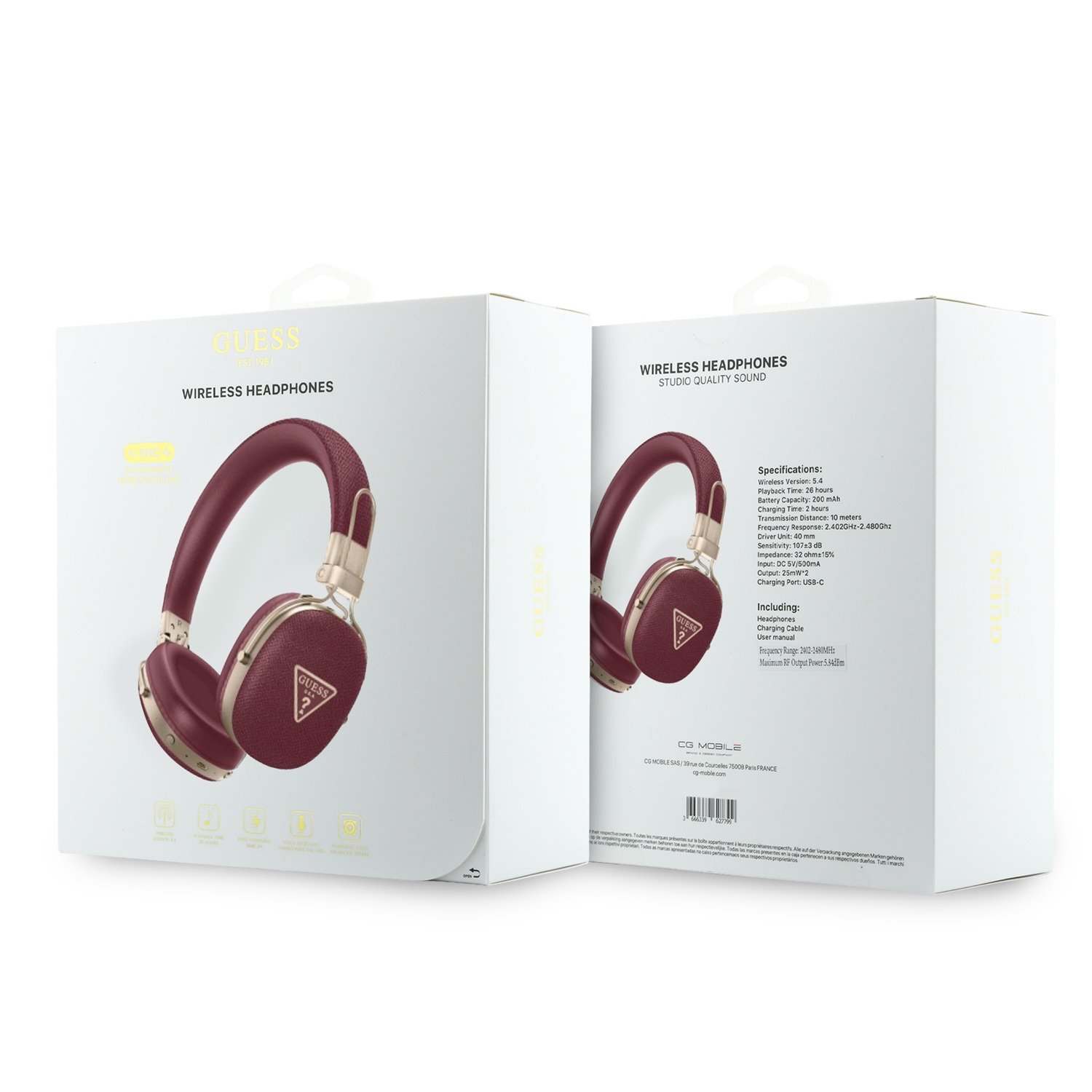 GUESS Bluetooth HF PU Grained Triangle Gold Metal Logo ENC /бордо/ - GUOBHP72PGTCSU