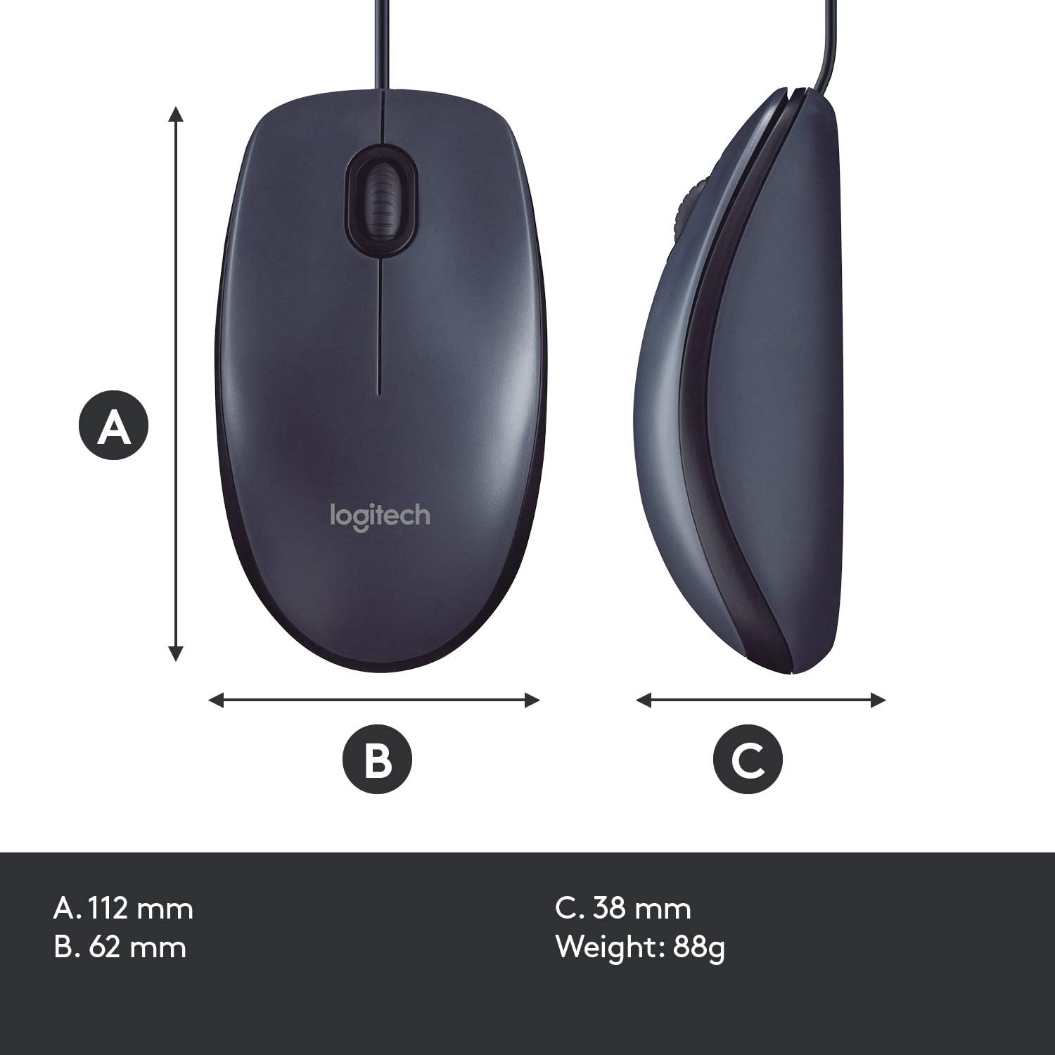 Logitech Кабелна мишка B100 /черен/ - 910-003357