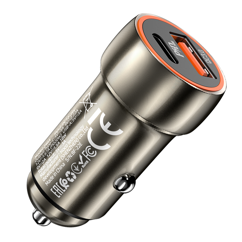 HOCO 12V 20W, USB-A + USB-C, Blue whale /сив/ - Z46A