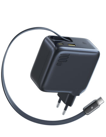 BASEUS 220V 100W, USB-A + USB-C + вграден кабел Type-C, EnerCore CJ11 /черен/ - E0120M00