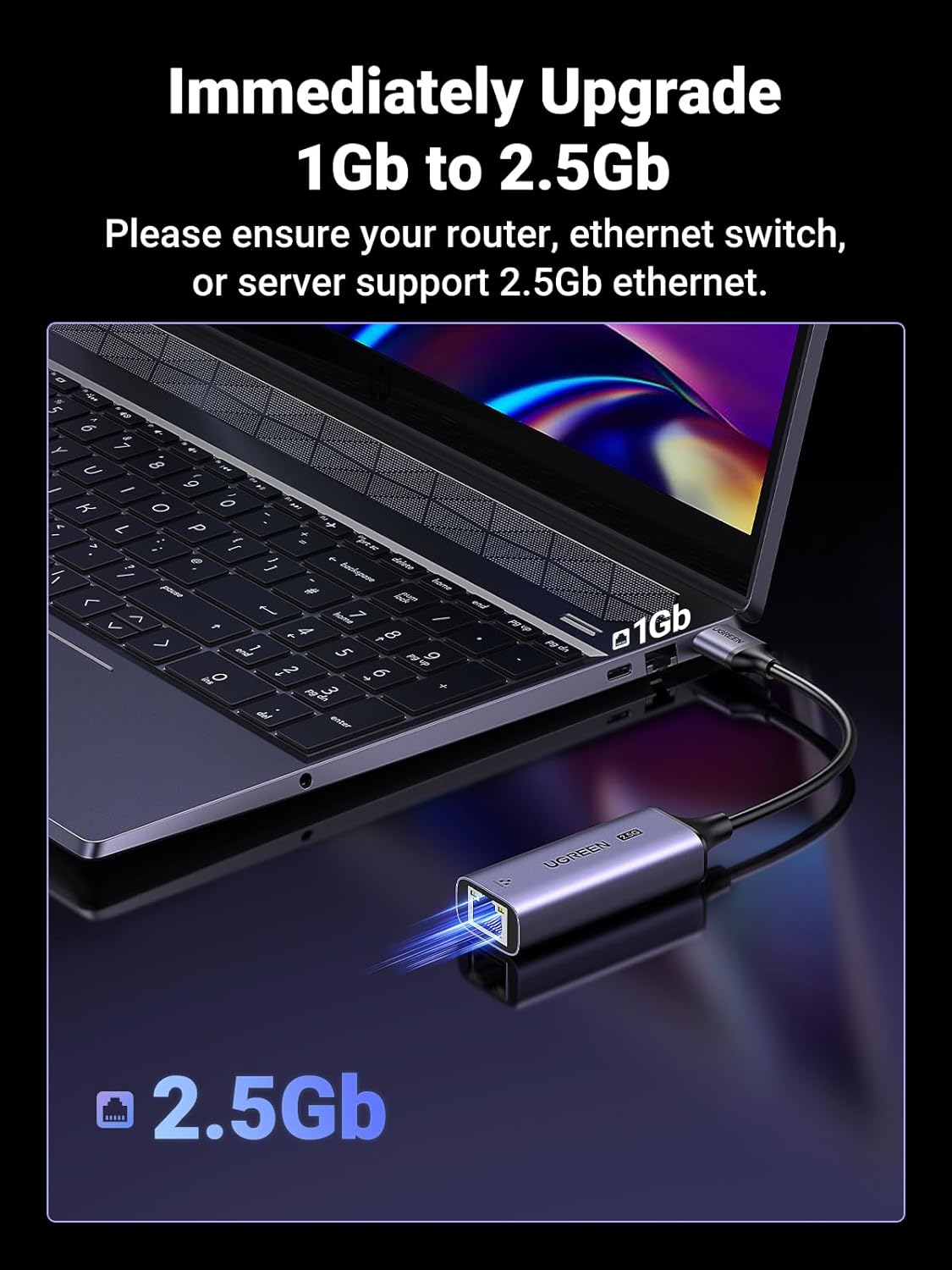 UGREEN Преходник Адаптер от USB-A 3.0 към RJ45 /ж/ /сив/ - CM648 / 25051