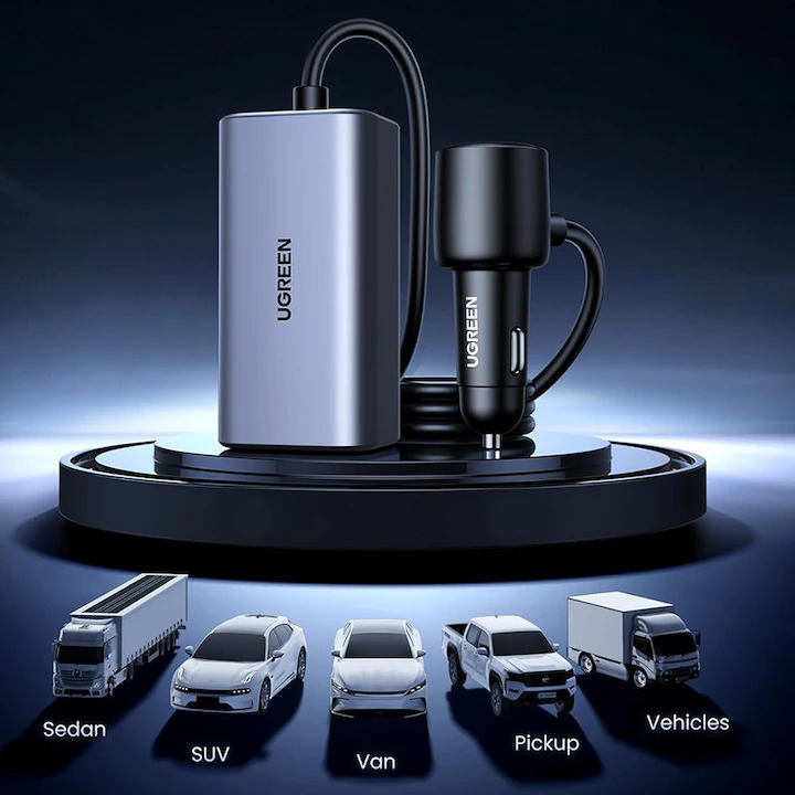 UGREEN 12V 150W, 2xUSB-A + 2xUSB-C /графит/ - EC706 / 35571