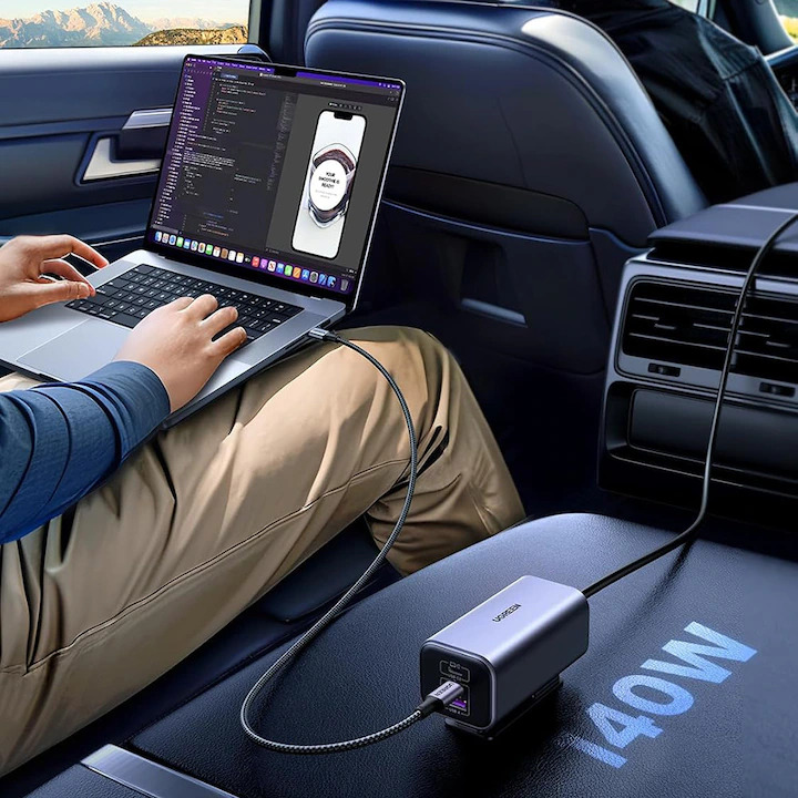 UGREEN 12V 150W, 2xUSB-A + 2xUSB-C /графит/ - EC706 / 35571
