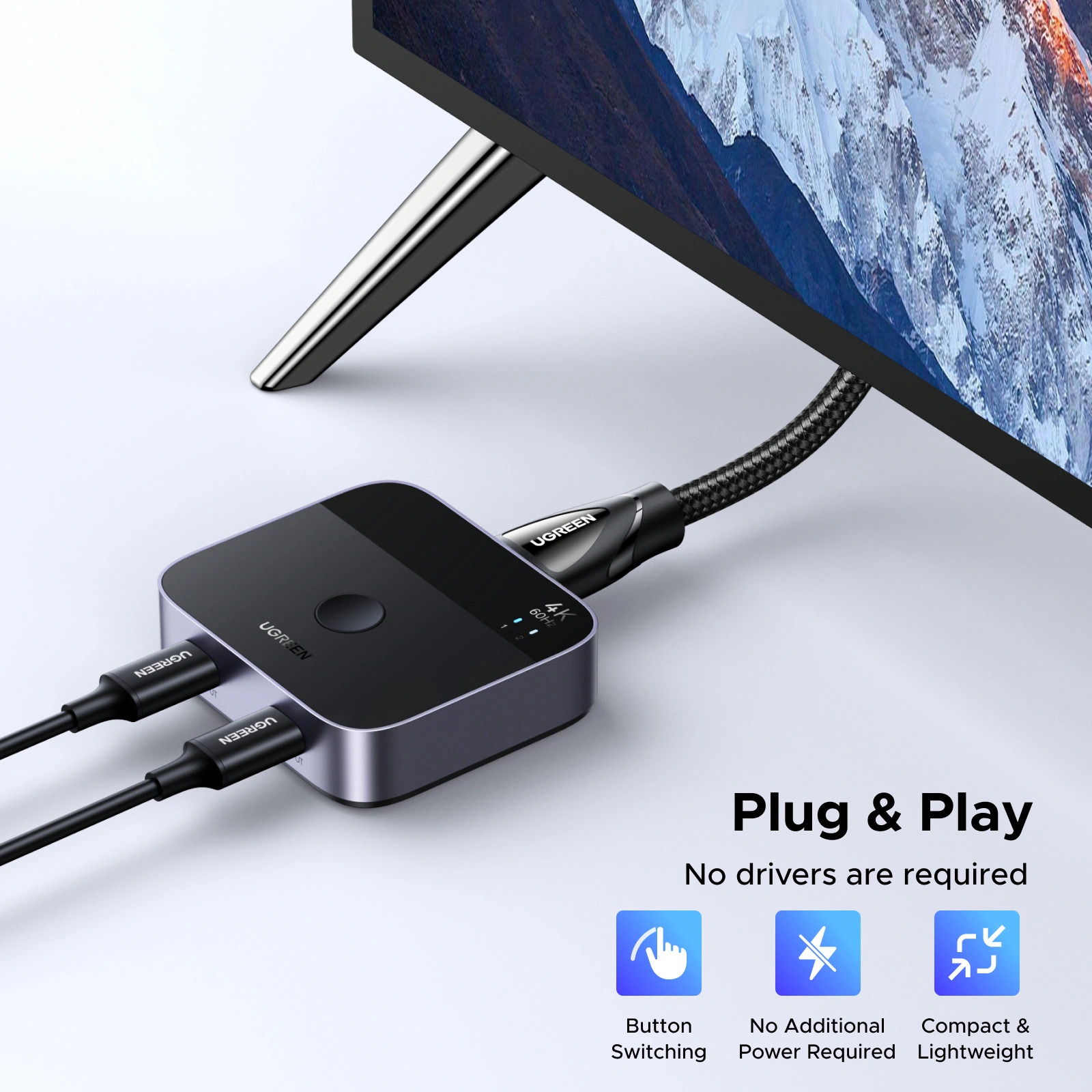 UGREEN Хъб 2-в-1out HDMI + USB-C Splitter Switch box /черен/ - AW503 / 55452