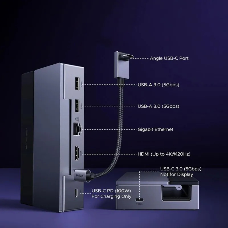 UGREEN Докинг станция за зареждане 6-в-1 (Type-C) /сив/ - CM800 / 75126