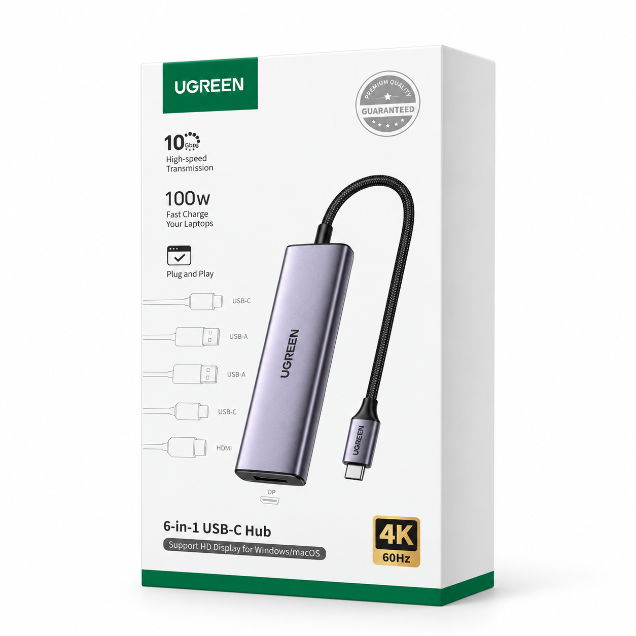 UGREEN Хъб 6-в-1 (Type-C) /сив/ - CM511/ 75586