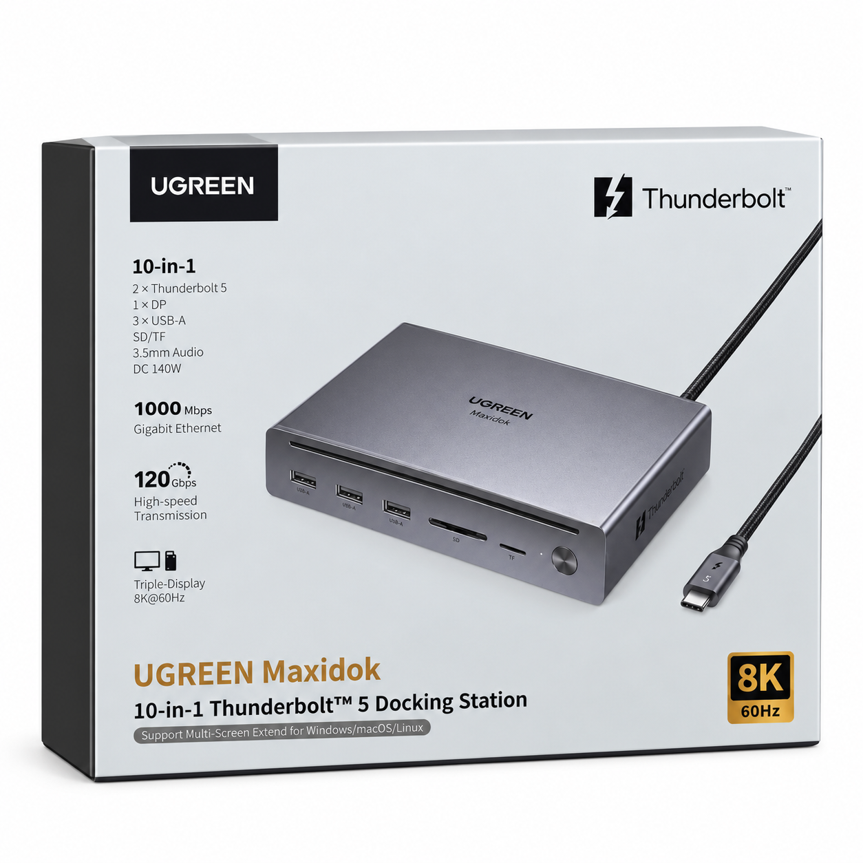 UGREEN Хъб 10-в-1, Thunderbolt 5 (Type-C) /сив/ - U712 / 75795F