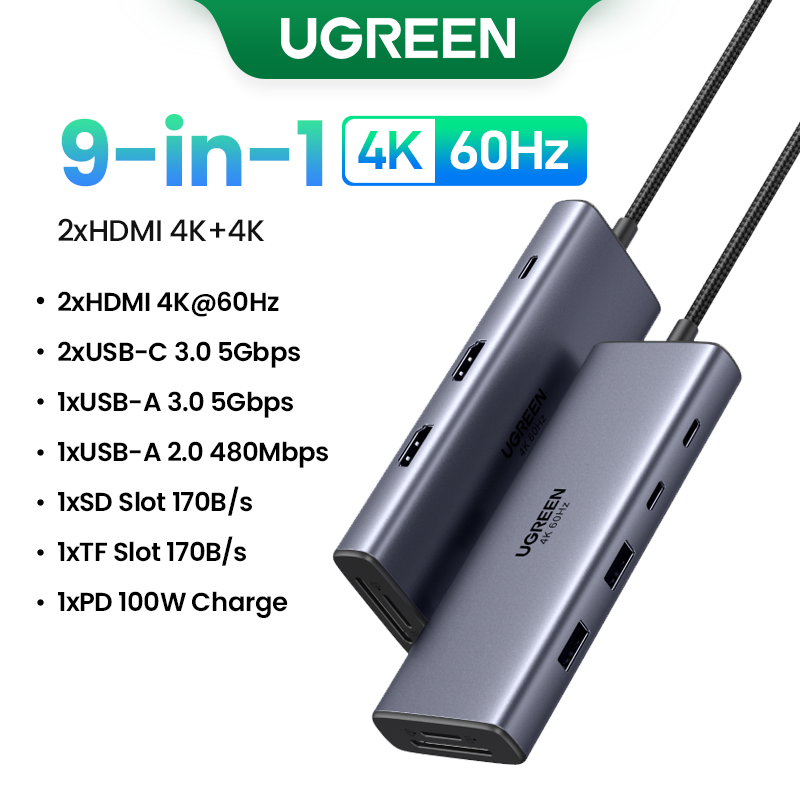 UGREEN Хъб 9-в-1 (Type-C) /сив/ - CM498/ 85774