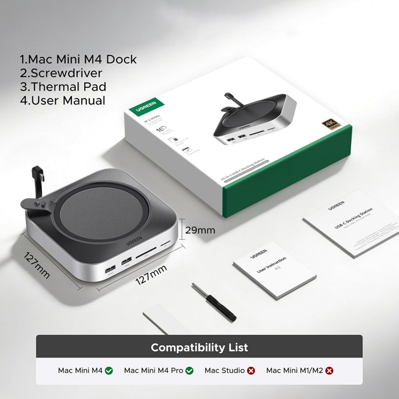 UGREEN Холдер + 11-в-1 Докинг станция, Charging station for AppleMac, за бюро (Type-C) /сив/ - CM841A / 95094