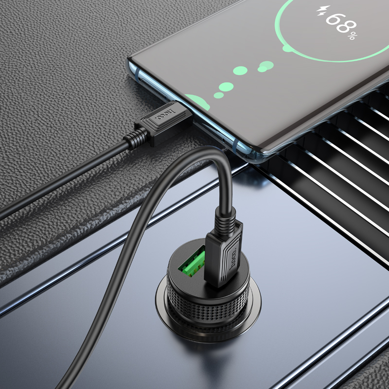 HOCO 12V 38W, USB-A + USB-C, Glorious /черен/ - Z49B