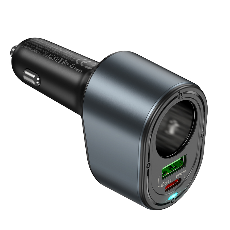 HOCO 12V 35W, USB-A + USB-C + 12V Socket, Blue whale /сив/ - Z56