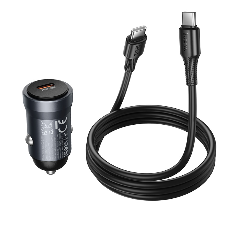 HOCO 12V 30W, USB-C + кабел Type-C -Type-C, Energy /сив/ - Z62А