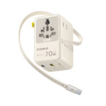 BASEUS Преходник от/към всички стандарти + ЗУ 220V 70W, 2A + 1C+ 2AC + Вграден кабел C, EnerCore CG11 /off-white/ - E0307E01